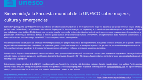 Encuesta Mundial de la Unesco sobre la Mujer, la Cultura y las Emergencias