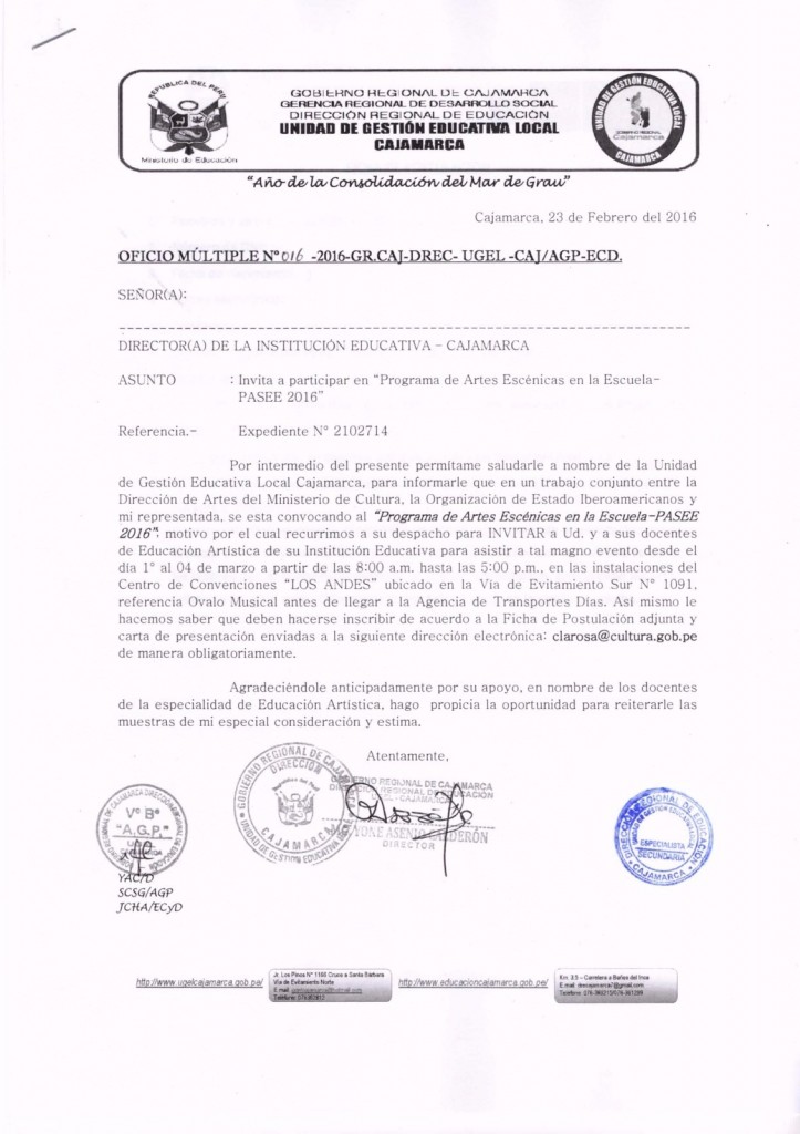 oficio UGEL Cajamarca