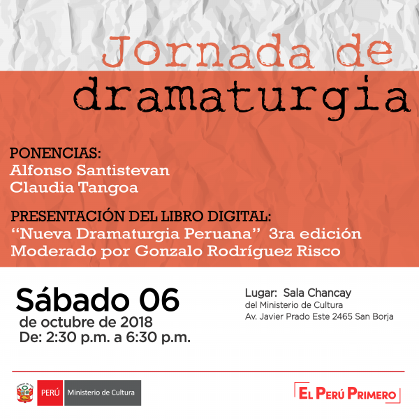 JORNADA DE DRAMATURGIA: PRESENTACIÓN DE LA 3ERA EDICIÓN DEL LIBRO DIGITAL “NUEVA DRAMATURGIA PERUANA” Y PONENCIAS SOBRE TEMA “EL DRAMATURGO COMO PROMOTOR DE SUS PROPIAS OBRAS”